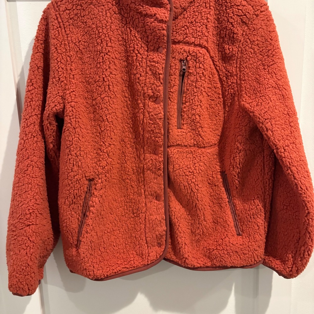 Universal Thread Fleece Jacket Women Small Orange Sherpa Snap Mock Neck Pocket - Picture 5 of 10